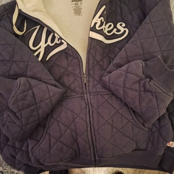 New York Yankees Quilted Jacket - Navy Blue & White Genuine Stitches Gear SZ XL - Picture 5 of 12